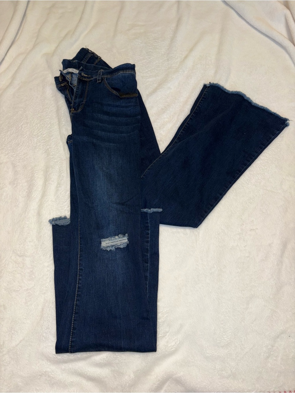 YMI Dark Blue Distressed Flare Jeans